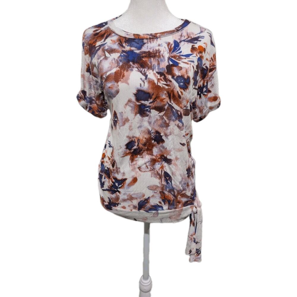 Simply Vera Wang Top Women's Size XS Floral Dolman Cap Sleeve Tie Hem Shirt Top